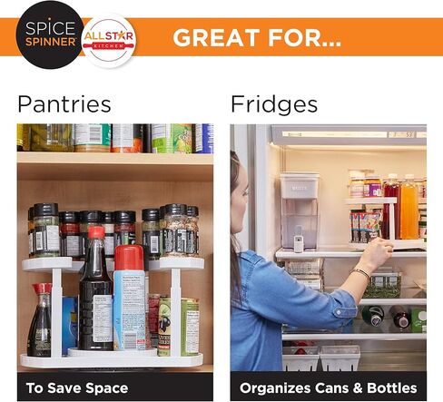 منظم وحامل توابل بطبقتين من Allstar Innovations Spice Spinner يوفر المساحة، ويحافظ على كل شيء أنيقًا ومنظمًا وفي متناول اليد مع الأقراص الدوارة المزدوجة in Kuwait