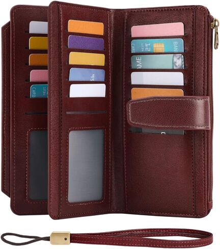 Mayski Wallet for Women Large Capacity Bifold RFID Blocking Vegan PU Leather Credit Card Holder Wristlet Women Wallet with Zipper Coin Pocket, 27 Card Slots & 3 ID Windows in Saudi Arabia