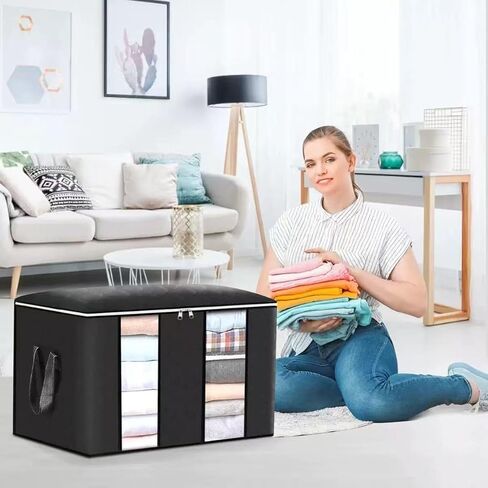 2-Pack Heavy-Duty Storage Bags with Zipper & Dual Clear View Windows | Waterproof Travel & Moving Organizers for Clothes,Bedding,Blankets | Foldable Reinforced Handles | Space-Saving Design,Black. in Saudi Arabia