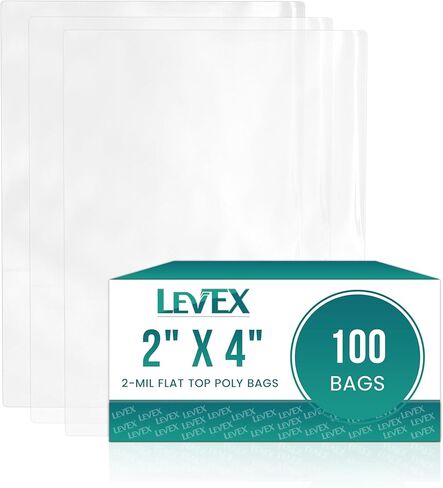 Levex - 2 بوصة × 4 بوصة (100 قطعة) سطح مسطح مفتوح النهاية - أكياس بولي شفافة شديدة التحمل سعة 2 مل للتغليف والشحن والتخزين والطعام (لا تحتوي الحقائب على ختم أو مطبوعات) in Kuwait