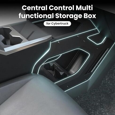منظم وحدة التحكم المركزية السفلية لـ Cyber ​​Truck 2023 2024 2025، إدراج صينية تخزين أرضية مزدوجة الطبقة مناسبة حسب الطلب، صندوق تخزين داخلي لملحقات Cyber ​​Truck (أسود داخلي) in Kuwait