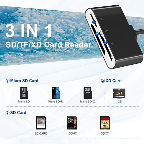 Memory Stick Pro Duo Adapter Reader- 5 in 1 SD/TF/MS/CF/XD Card Reader for iPhone/Computer/USB-C Device, Aluminum Lightning+USB A+USB C XD Picture Card Reader Support OTG, Fast Data Transfer in Saudi Arabia