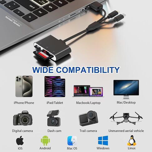 Memory Stick Pro Duo Adapter Reader- 5 in 1 SD/TF/MS/CF/XD Card Reader for iPhone/Computer/USB-C Device, Aluminum Lightning+USB A+USB C XD Picture Card Reader Support OTG, Fast Data Transfer in Saudi Arabia