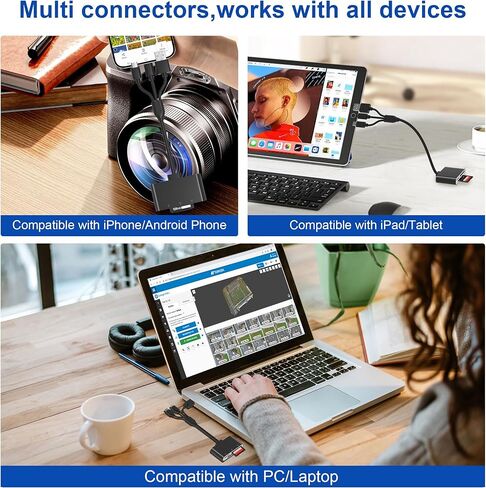 Memory Stick Pro Duo Adapter Reader- 5 in 1 SD/TF/MS/CF/XD Card Reader for iPhone/Computer/USB-C Device, Aluminum Lightning+USB A+USB C XD Picture Card Reader Support OTG, Fast Data Transfer in Saudi Arabia