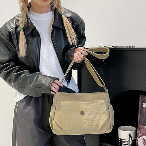Multi-Compartment Crossbody Shoulder Bag for Women Casual Nylon Messenger Purse with Adjustable Strap, 10.6 x 7 x 3.5 In in Saudi Arabia