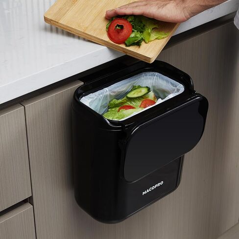 MACOPRO Compost Bin Hanging Trash Can with Lid Under Sink for Kitchen, Food Waste Bin for Countertop with Lid, Mountable Garbage Can for Bathroom, RV, 8L/2.6Gal in Saudi Arabia