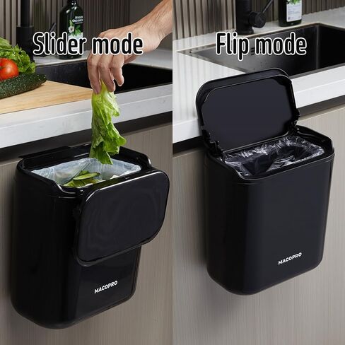 MACOPRO Compost Bin Hanging Trash Can with Lid Under Sink for Kitchen, Food Waste Bin for Countertop with Lid, Mountable Garbage Can for Bathroom, RV, 8L/2.6Gal in Saudi Arabia