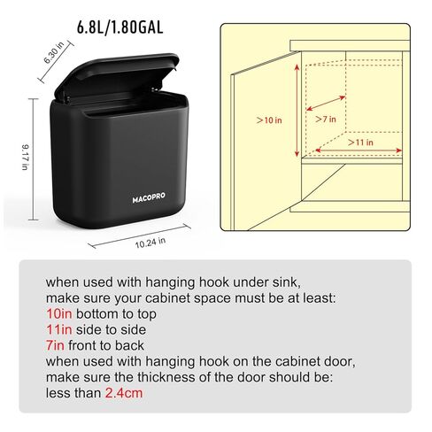 MACOPRO Compost Bin Hanging Trash Can with Lid Under Sink for Kitchen, Food Waste Bin for Countertop with Lid, Mountable Garbage Can for Bathroom, RV, 8L/2.6Gal in Saudi Arabia