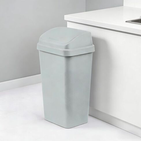 13 Gallon Light Gray Square Plastic Trash Can with Swing Top Lid Space Saving Waste Bin for Kitchen Office and Garage in Saudi Arabia