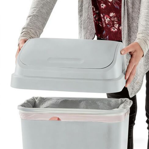 13 Gallon Light Gray Square Plastic Trash Can with Swing Top Lid Space Saving Waste Bin for Kitchen Office and Garage in Saudi Arabia