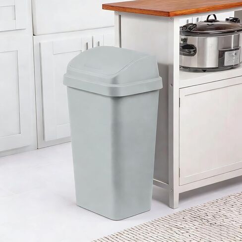 13 Gallon Light Gray Square Plastic Trash Can with Swing Top Lid Space Saving Waste Bin for Kitchen Office and Garage in Saudi Arabia