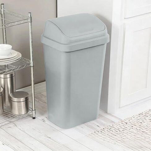 13 Gallon Light Gray Square Plastic Trash Can with Swing Top Lid Space Saving Waste Bin for Kitchen Office and Garage in Saudi Arabia