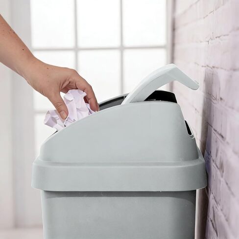 13 Gallon Light Gray Square Plastic Trash Can with Swing Top Lid Space Saving Waste Bin for Kitchen Office and Garage in Saudi Arabia