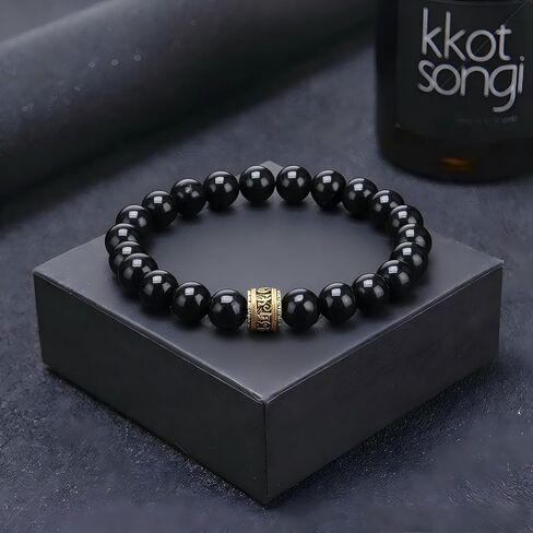 Tigers Eye Black Obsidian Beaded Bracelet for Men Women,10mm Adjustable Natural Stone Bead bracelet with Gold Plated Stainless Steel Accent, Minimalist Jewelry For Daily Wear, Gift for Men Women, Birthday Or Valentine's Day in Saudi Arabia
