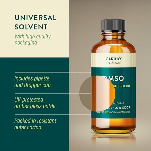 كارينو هيلث كير DMSO 99.9% درجة صيدلانية - ثنائي ميثيل سلفوكسيد معتمد من FT-IR في زجاجة كهرمان زجاجية مع ماصة وغطاء قطارة 3.38 أونصة in Saudi Arabia