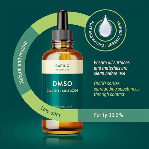 كارينو هيلث كير DMSO 99.9% درجة صيدلانية - ثنائي ميثيل سلفوكسيد معتمد من FT-IR في زجاجة كهرمان زجاجية مع ماصة وغطاء قطارة 3.38 أونصة in Saudi Arabia