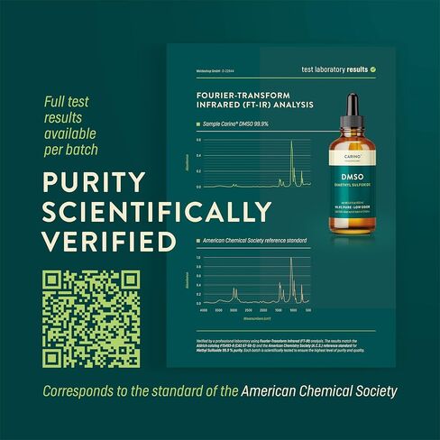 كارينو هيلث كير DMSO 99.9% درجة صيدلانية - ثنائي ميثيل سلفوكسيد معتمد من FT-IR في زجاجة كهرمان زجاجية مع ماصة وغطاء قطارة 3.38 أونصة in Saudi Arabia