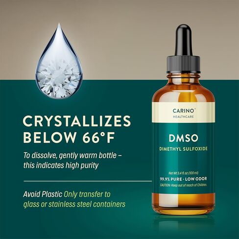 كارينو هيلث كير DMSO 99.9% درجة صيدلانية - ثنائي ميثيل سلفوكسيد معتمد من FT-IR في زجاجة كهرمان زجاجية مع ماصة وغطاء قطارة 3.38 أونصة in Saudi Arabia