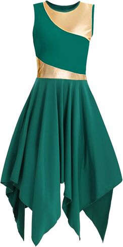 Women's Praise Cinched Waist Dance Dress, Sleeveless Irregular Hem Worship Dance Lyrical Dress in Saudi Arabia