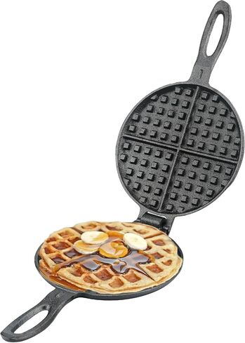 Cast Iron Waffle Maker for Stovetop or Grill, 7 inch Round Waffle Iron, Two Piece Hinged Non-Electric - Quick Heating, Easy Clean in Kuwait
