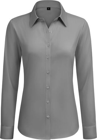 siliteelon Womens Button Down Shirt: Dress Shirt Collared Long Sleeve Shirt Tailored Waist Casual Work Blouse in Saudi Arabia