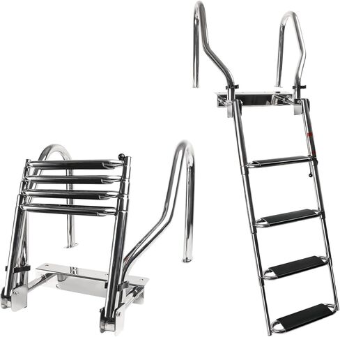 4-Step Pontoon Boat Ladder - Heavy Duty 316 Stainless Steel Telescoping Dock Ladder with Wider Handrails & Pedals, 600lb Capacity Anti-Slip Steps for Boats, Docks & Swimming Pools in Saudi Arabia
