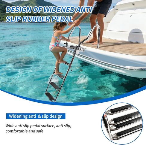 4-Step Pontoon Boat Ladder - Heavy Duty 316 Stainless Steel Telescoping Dock Ladder with Wider Handrails & Pedals, 600lb Capacity Anti-Slip Steps for Boats, Docks & Swimming Pools in Saudi Arabia