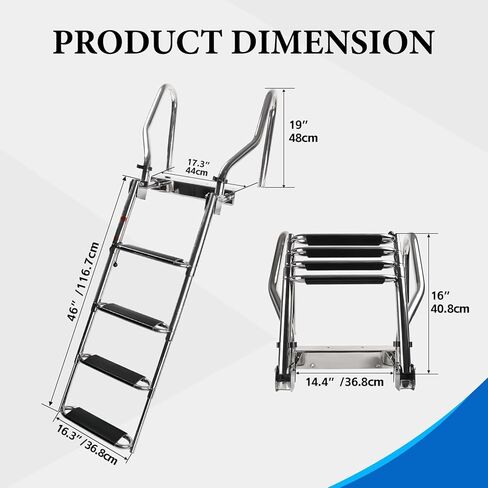 4-Step Pontoon Boat Ladder - Heavy Duty 316 Stainless Steel Telescoping Dock Ladder with Wider Handrails & Pedals, 600lb Capacity Anti-Slip Steps for Boats, Docks & Swimming Pools in Saudi Arabia
