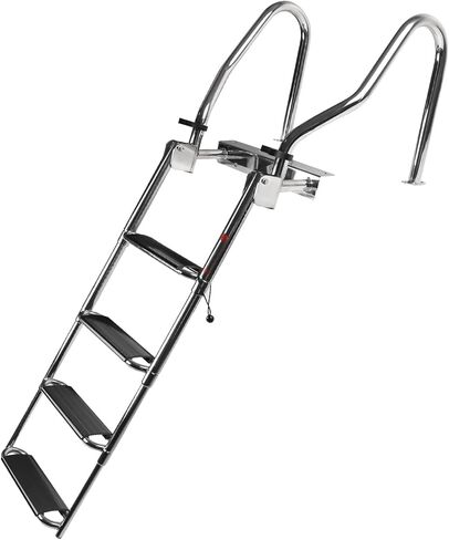 4-Step Pontoon Boat Ladder - Heavy Duty 316 Stainless Steel Telescoping Dock Ladder with Wider Handrails & Pedals, 600lb Capacity Anti-Slip Steps for Boats, Docks & Swimming Pools in Saudi Arabia