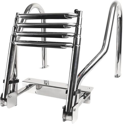 4-Step Pontoon Boat Ladder - Heavy Duty 316 Stainless Steel Telescoping Dock Ladder with Wider Handrails & Pedals, 600lb Capacity Anti-Slip Steps for Boats, Docks & Swimming Pools in Saudi Arabia