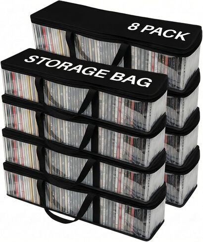 Evelots CD Storage Bags (8 Pack) Clear PVC Plastic Media Carrying Case with Zipper - Holds 400 CDs Total - Strong Handles - Protects CDs, Video Games, Music from Dirt & Moisture in Saudi Arabia