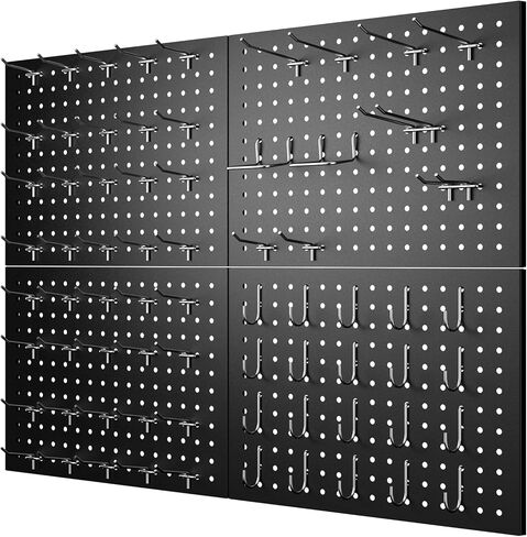74 قطعة من منظم الحائط Pegboard، 4 عبوات من ألواح Pegboard المعدنية مع 70 خطافًا، 32 بوصة × 24 بوصة أو 64 بوصة × 12 بوصة لوحة ربط سوداء للجدران، المرآب، غرفة الحرف اليدوية، فولاذ ملفوف على البارد in Saudi Arabia