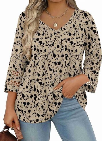 IN'VOLAND Womens Plus Size Tops 3/4 Length Sleeve Shirts Dressy Casual V Neck T Shirts Loose Summer Business Work Blouses in Saudi Arabia
