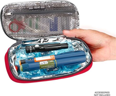 حقيبة أنسولين طبية من USA Gear لجهاز قياس الجلوكوز، قلم Epipen، جهاز استنشاق الربو، الضمادات، والمزيد - حقيبة سفر لتنظيم الأدوية مع جزء داخلي معزول، جزء خارجي مقاوم للماء، وحلقة حزام (أحمر) in Saudi Arabia