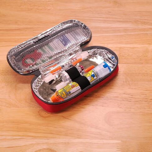حقيبة أنسولين طبية من USA Gear لجهاز قياس الجلوكوز، قلم Epipen، جهاز استنشاق الربو، الضمادات، والمزيد - حقيبة سفر لتنظيم الأدوية مع جزء داخلي معزول، جزء خارجي مقاوم للماء، وحلقة حزام (أحمر) in Saudi Arabia