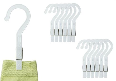 مجموعة خطافات غسيل جديدة من 12 قطعة، خطافات دبابيس الملابس، شماعات ملابس بلاستيكية، للحمام والسفر، قابلة للحمل، أبيض in Kuwait