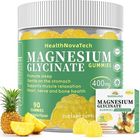 Magnesium Glycinate Gummies 400mg with Ashwagandha, CoQ10, Zinc & Vitamin C - Women Men Adults & Kids 4+ - Sugar Free Vegan Gummies for Sleep, Relaxation & Stress Relief-Pineapple Flavor, 90 Count in Saudi Arabia