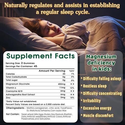Magnesium Glycinate Gummies 400mg with Ashwagandha, CoQ10, Zinc & Vitamin C - Women Men Adults & Kids 4+ - Sugar Free Vegan Gummies for Sleep, Relaxation & Stress Relief-Pineapple Flavor, 90 Count in Saudi Arabia
