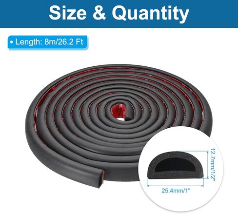 PATIKIL 26.2 ft D Shape Rubber Seal Strip, Self-Adhesive EPDM Rubber Door Weather Stripping for Boat, RV, Auto, Truck, Marine, Garage Doors/Window, W: 1", H: 1/2", Black/Red in Saudi Arabia