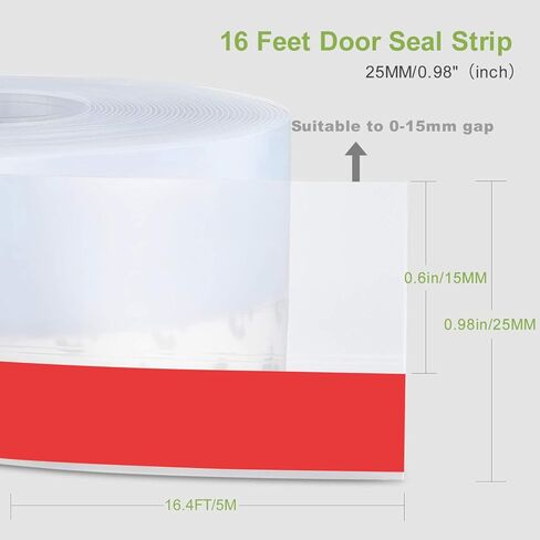 2026 Updated Shower Glass Door Silicone Seal Strip, Door Draft Stopper, Weather Stripping Window Seal for Doors Windows and Shower Glass Gaps, 16.4 Feet, Clear, 25MM in Saudi Arabia