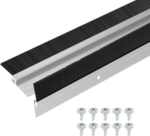 Door Brush Bottom Sweep-2 Pack Weather Stripping with 0.59 Inch Black Nylon Brush Fits for Exterior Doors and Industrial Use-1.1" Wide x 35.46" Long Aluminum Alloy Base-Black in Saudi Arabia