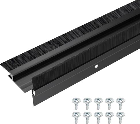 Door Brush Bottom Sweep-2 Pack Weather Stripping with 0.59 Inch Black Nylon Brush Fits for Exterior Doors and Industrial Use-1.1" Wide x 35.46" Long Aluminum Alloy Base-Black in Saudi Arabia