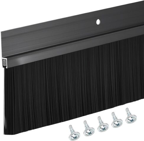 Door Brush Bottom Sweep-2 Pack Weather Stripping with 0.59 Inch Black Nylon Brush Fits for Exterior Doors and Industrial Use-1.1" Wide x 35.46" Long Aluminum Alloy Base-Black in Saudi Arabia