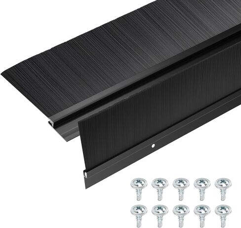 Door Brush Bottom Sweep-2 Pack Weather Stripping with 0.59 Inch Black Nylon Brush Fits for Exterior Doors and Industrial Use-1.1" Wide x 35.46" Long Aluminum Alloy Base-Black in Saudi Arabia