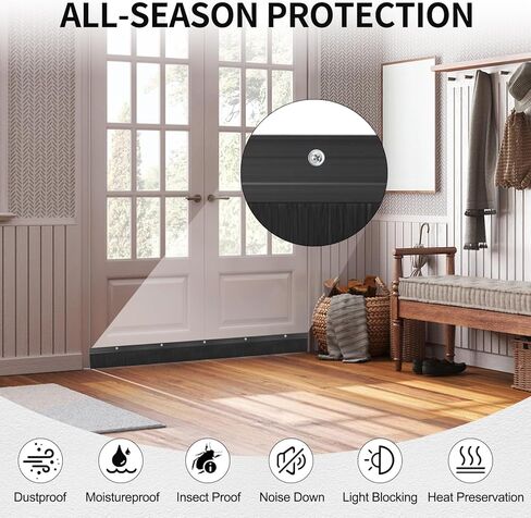 Door Brush Bottom Sweep-2 Pack Weather Stripping with 0.59 Inch Black Nylon Brush Fits for Exterior Doors and Industrial Use-1.1" Wide x 35.46" Long Aluminum Alloy Base-Black in Saudi Arabia