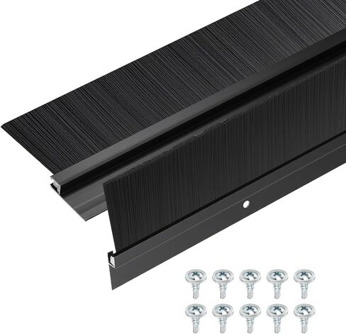 Door Brush Bottom Sweep-2 Pack Weather Stripping with 0.59 Inch Black Nylon Brush Fits for Exterior Doors and Industrial Use-1.1" Wide x 35.46" Long Aluminum Alloy Base-Black in Saudi Arabia