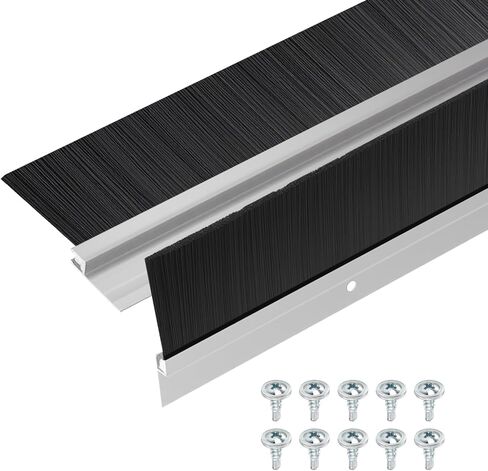 Door Brush Bottom Sweep-2 Pack Weather Stripping with 0.59 Inch Black Nylon Brush Fits for Exterior Doors and Industrial Use-1.1" Wide x 35.46" Long Aluminum Alloy Base-Black in Saudi Arabia
