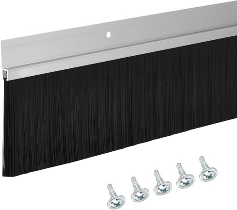 Door Brush Bottom Sweep-2 Pack Weather Stripping with 0.59 Inch Black Nylon Brush Fits for Exterior Doors and Industrial Use-1.1" Wide x 35.46" Long Aluminum Alloy Base-Black in Saudi Arabia