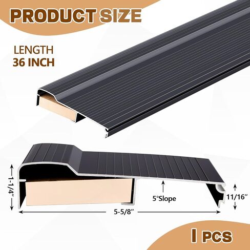 Tandefio 1 Pcs 48" Aluminum Exterior Door Threshold 5-5/8"x1-1/4" Swing Threshold Floor Transition Strip Heavy Duty Aluminum Door Sill Pan Metal Bumper for Residential Commercial Waterproof (Black) in Saudi Arabia