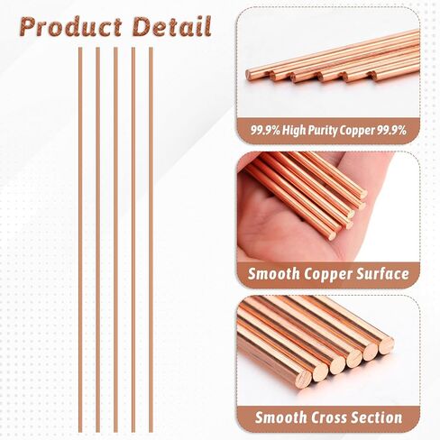 20 Pcs Pure Copper Round Rod 1/8" Dia 11.8" Length Bare Copper Stock Solid Rod Lathe Bar Stock for DIY, Industry, Decoration in Saudi Arabia